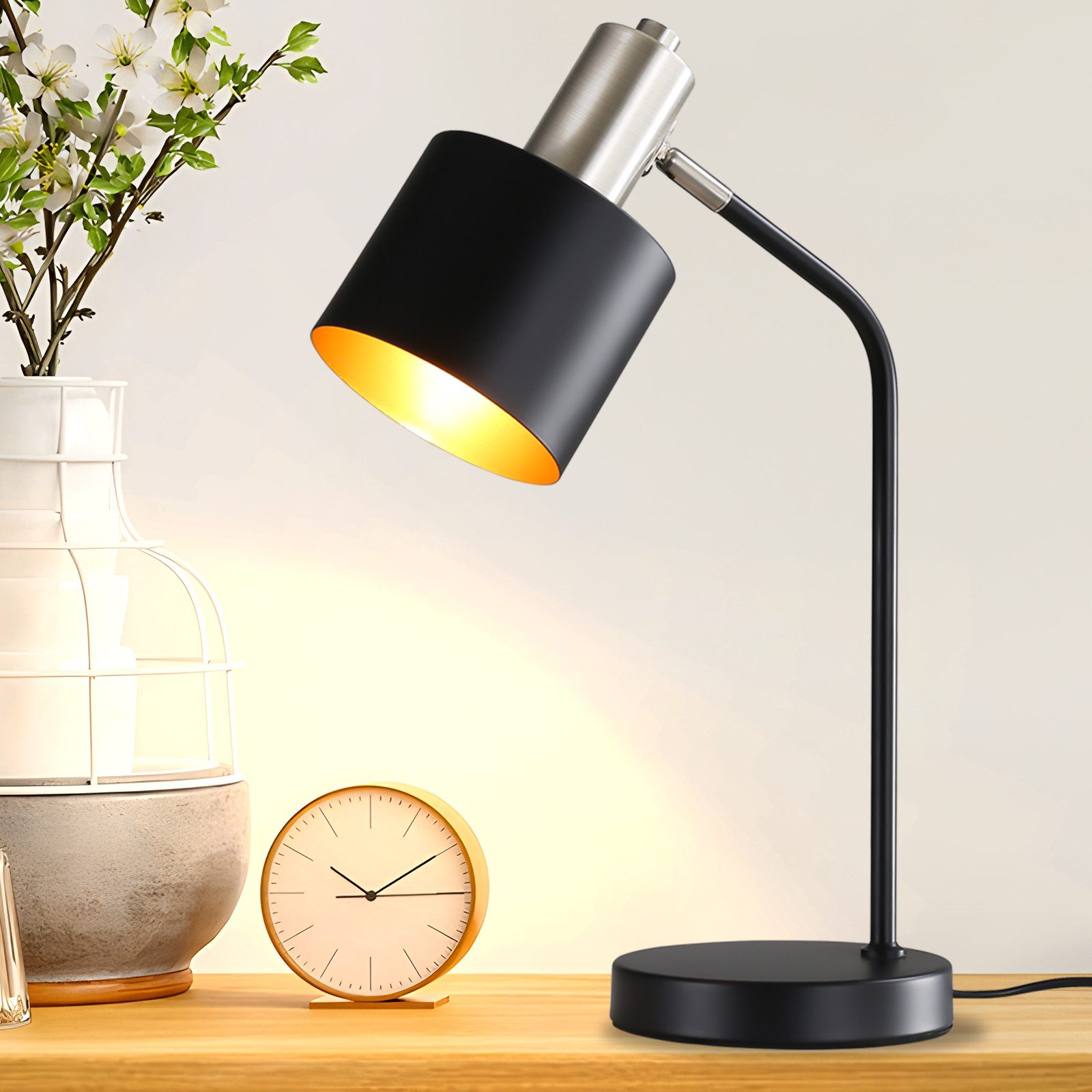 NETTLIFE Vintage - yöpöytävalaisin, E27, mustakultainen, lukulamppu