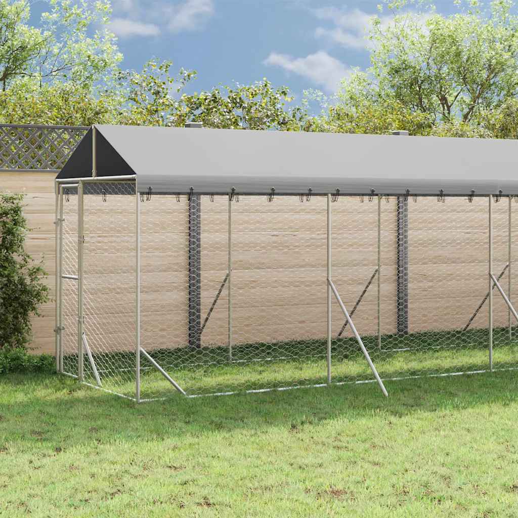 vidaXL Koiran ulkohäkki katolla 2x14x2,5 m galvanoitu teräs