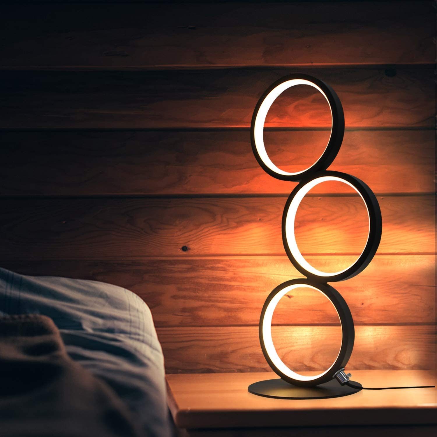ZMH musta LED-yöpöytävalaisin, koristeellinen rengaspöytävalaisin