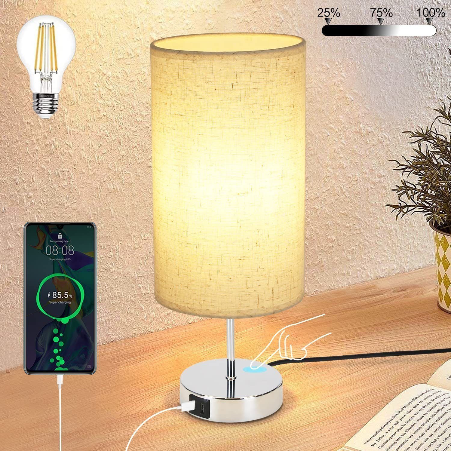 NETTLIFE HimmennettäväKosketus Yöpöytävalaisin, USB, E27