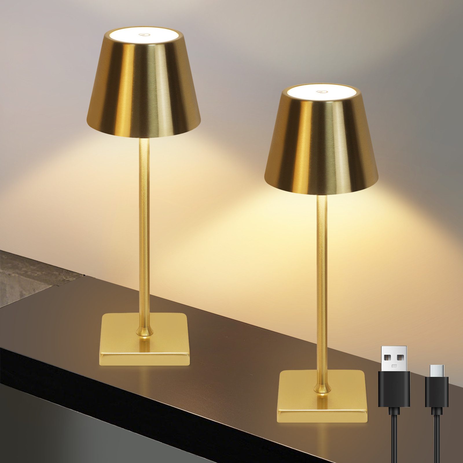 ZMH Langaton LED-pöytävalaisin, Vintage-kulta